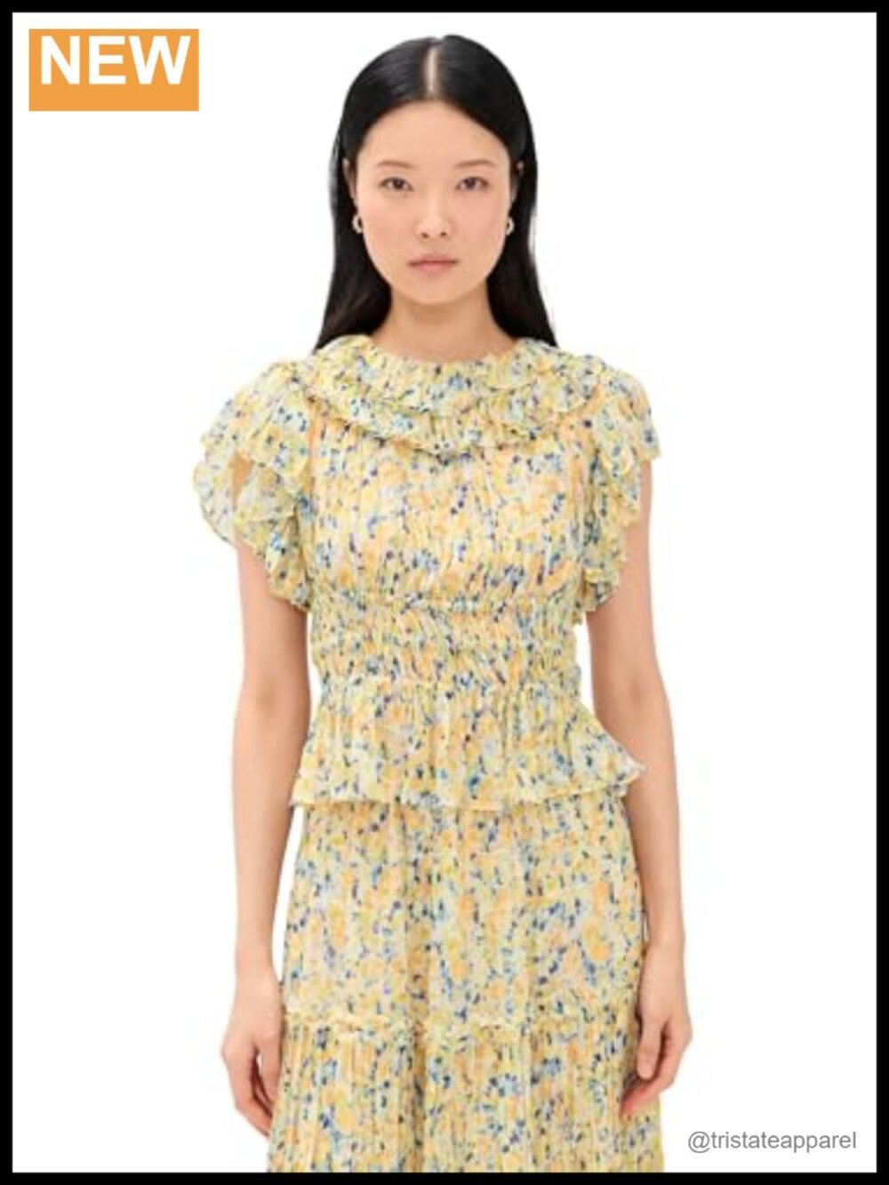 Silk Chiffon Floral Ruffle Sleeveless Blouse